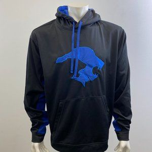 Men's Long Sleeve Hoodie Size Large Black Blue Polyester Hooded Sweatshirt